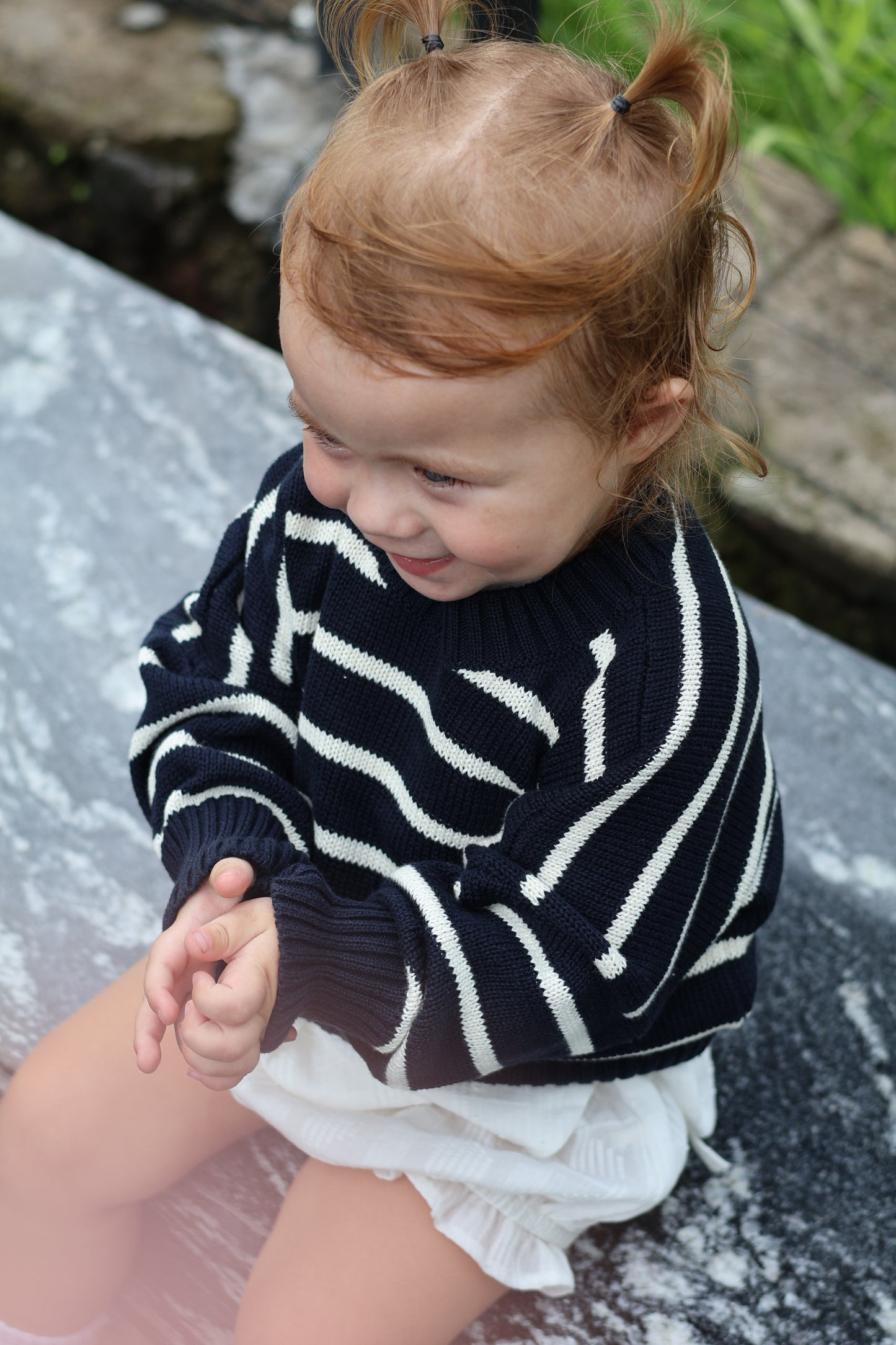 leon knit sweater - navy / white stripe