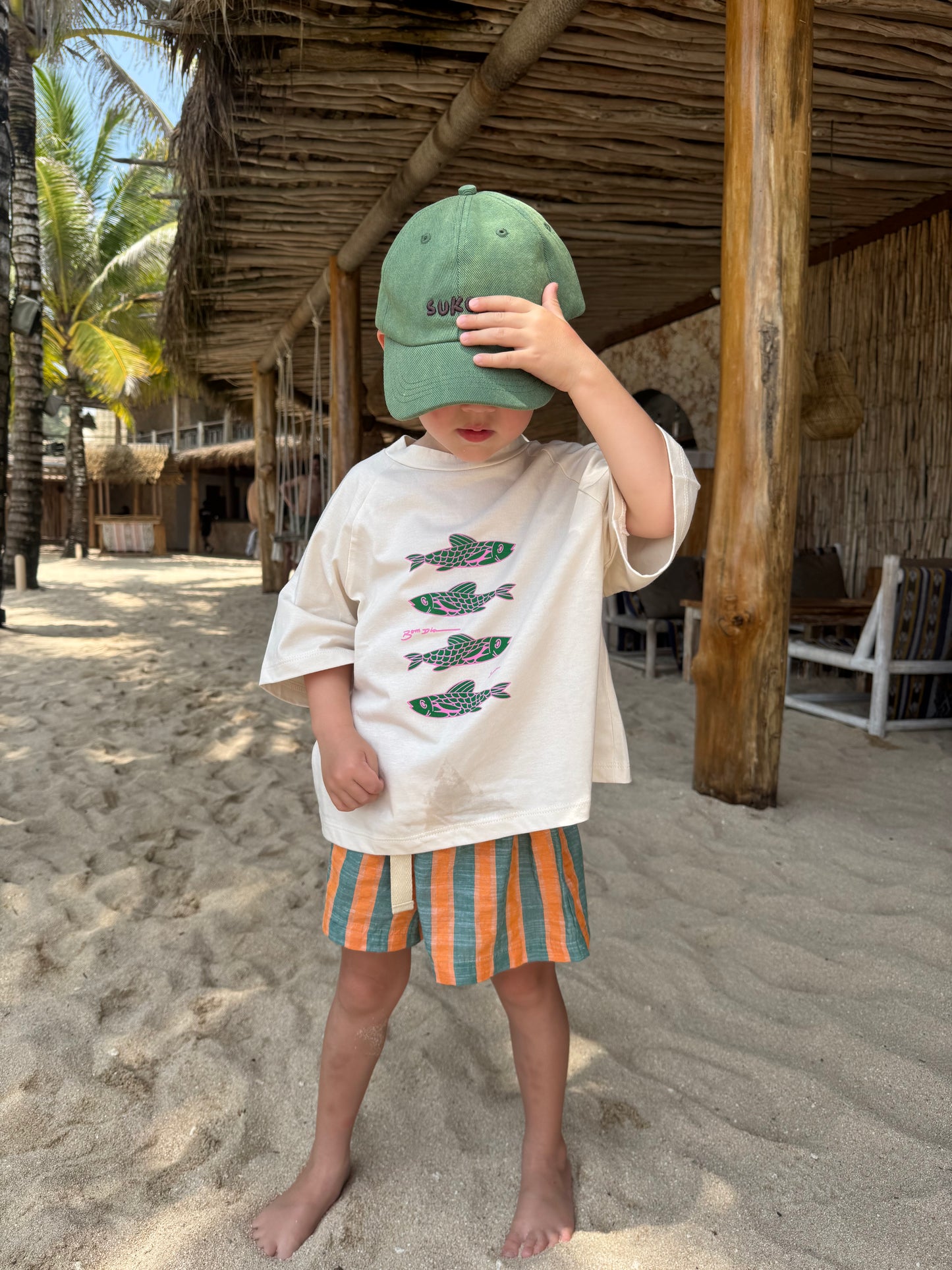 sukou signature t-shirt sardines - green / pink