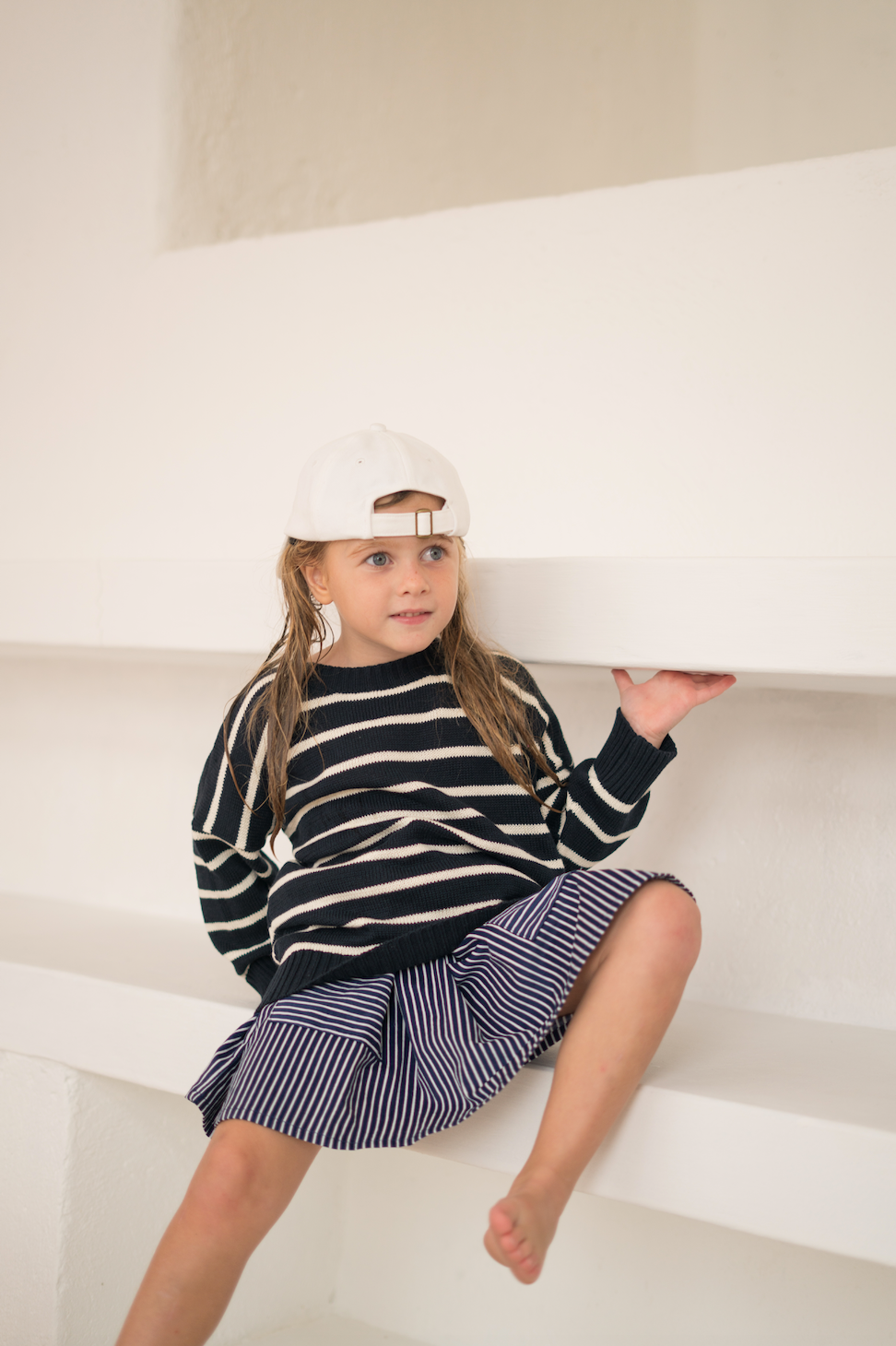 leon knit sweater - navy / white stripe