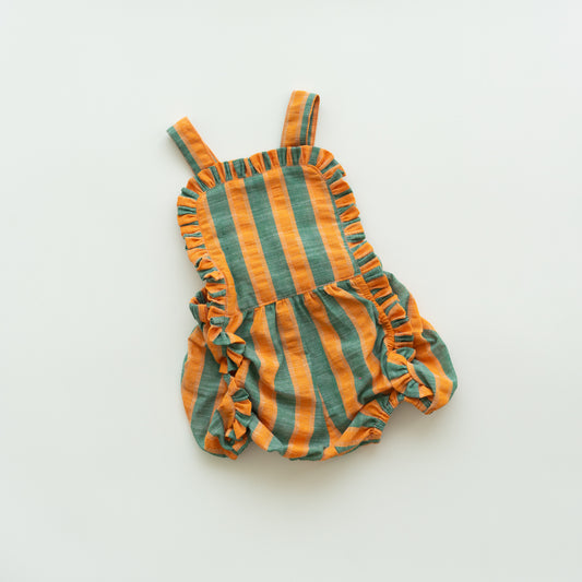 madeline romper - orange / green stripe