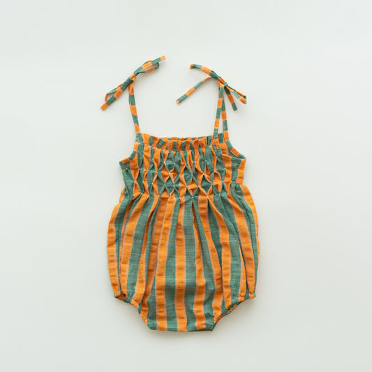 raphael hand smocked romper - orange / green stripe