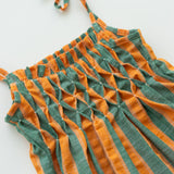 raphael hand smocked romper - orange / green stripe