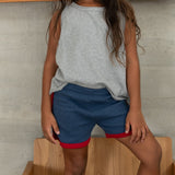 luca athletic bike shorts - denim / red