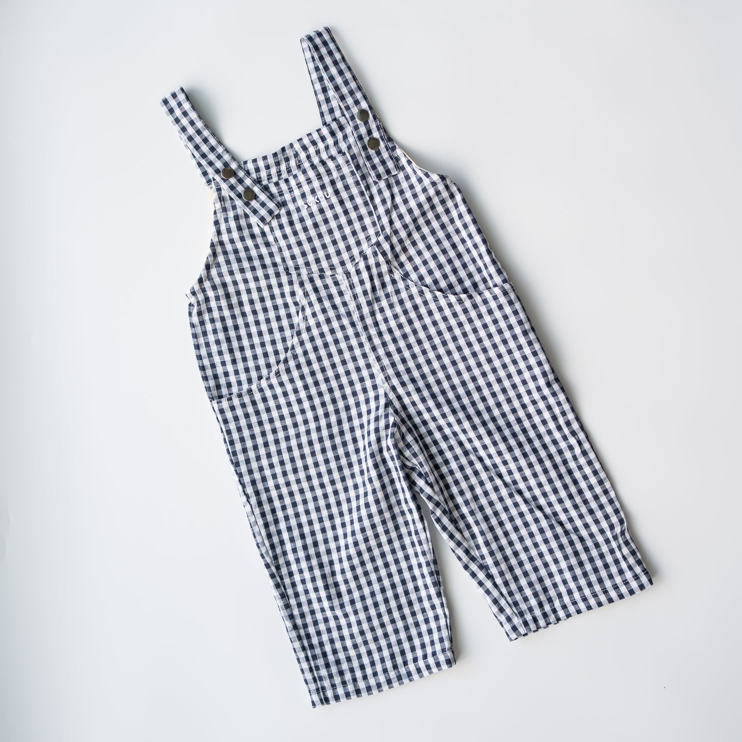 sukou gingham overalls - navy