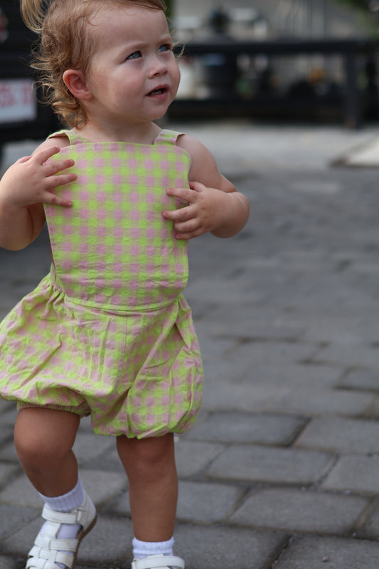 dylan romper - electric green check