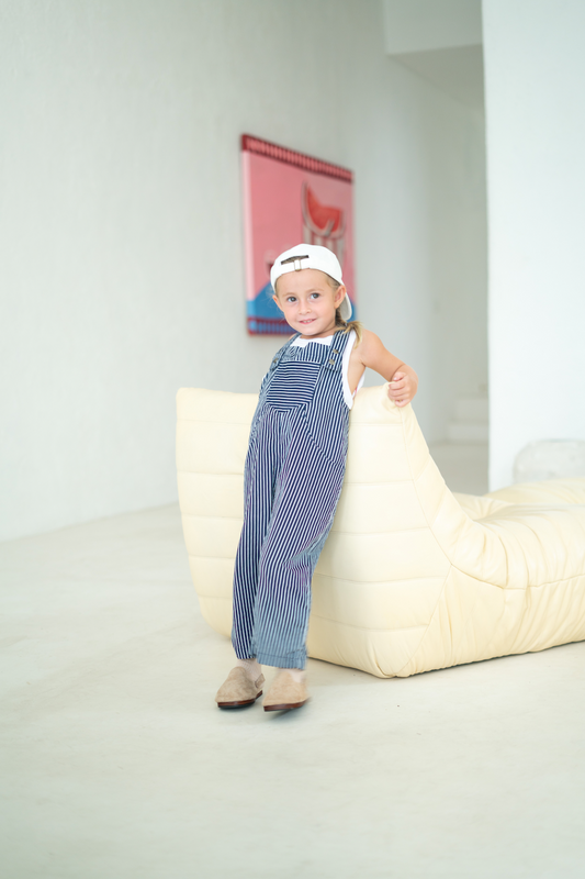 sukou gingham overalls - navy stripe