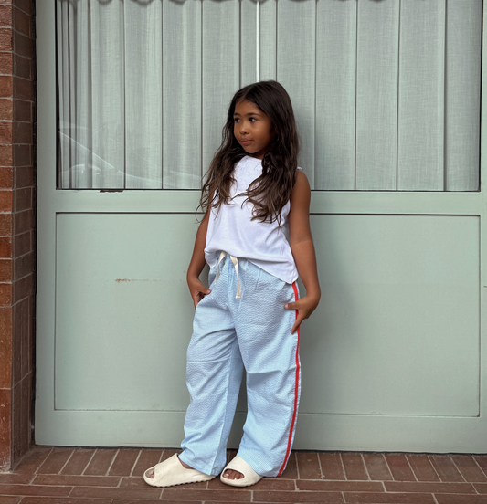 paloma pants - blue / red stripe