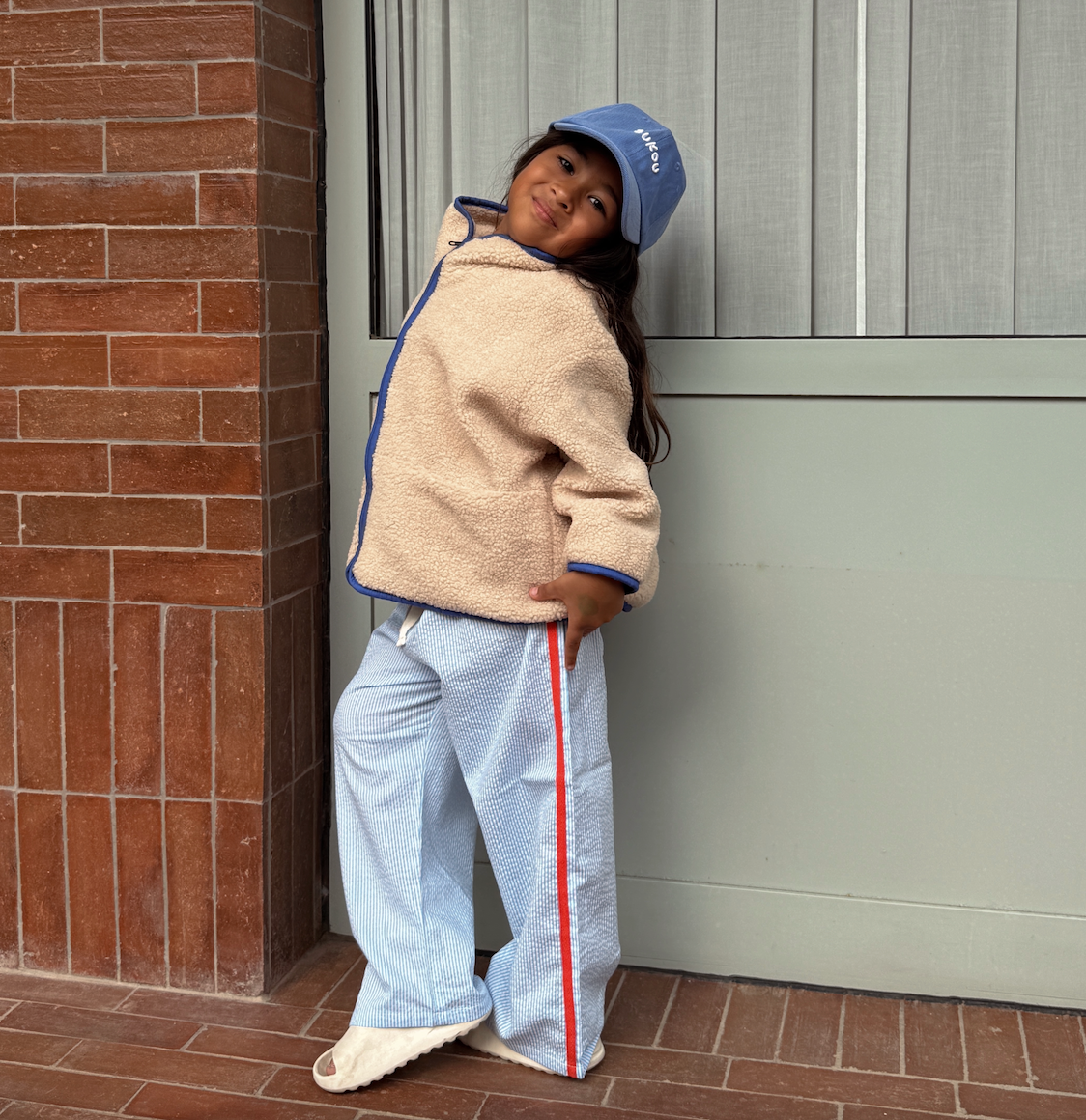 paloma pants - blue / red stripe