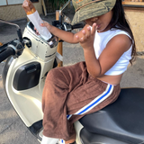 paloma pants - chocolate / blue stripe