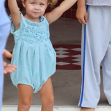 raphael hand smocked romper - blue check