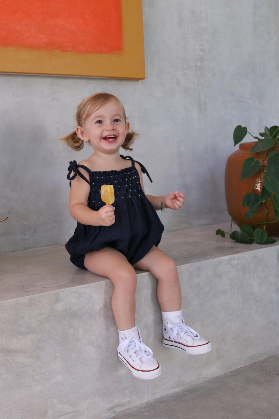 raphael smocked romper - navy