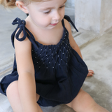 raphael smocked romper - navy