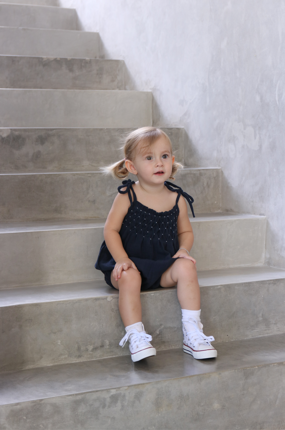 raphael smocked romper - navy